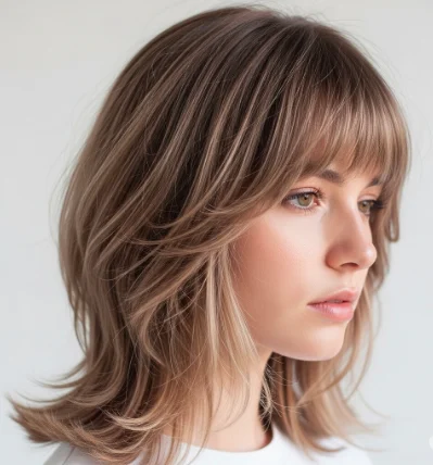 Blended/Soft Layered Wolf Cut With Bangs