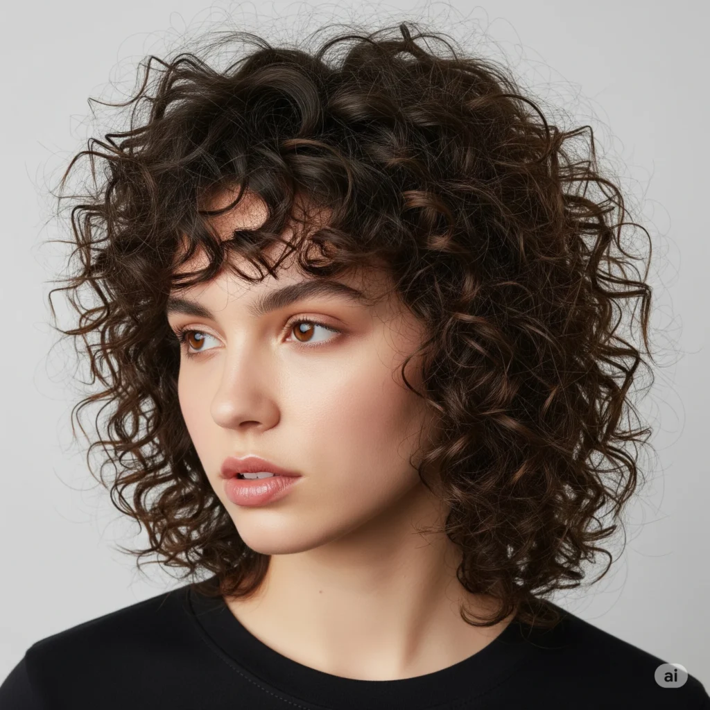Curly Wolf Cut Without Bangs